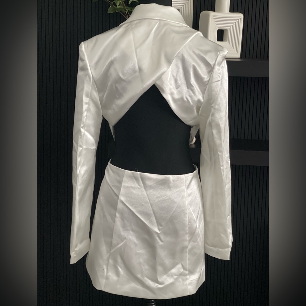 White Satin Open Back Blazer - image 1
